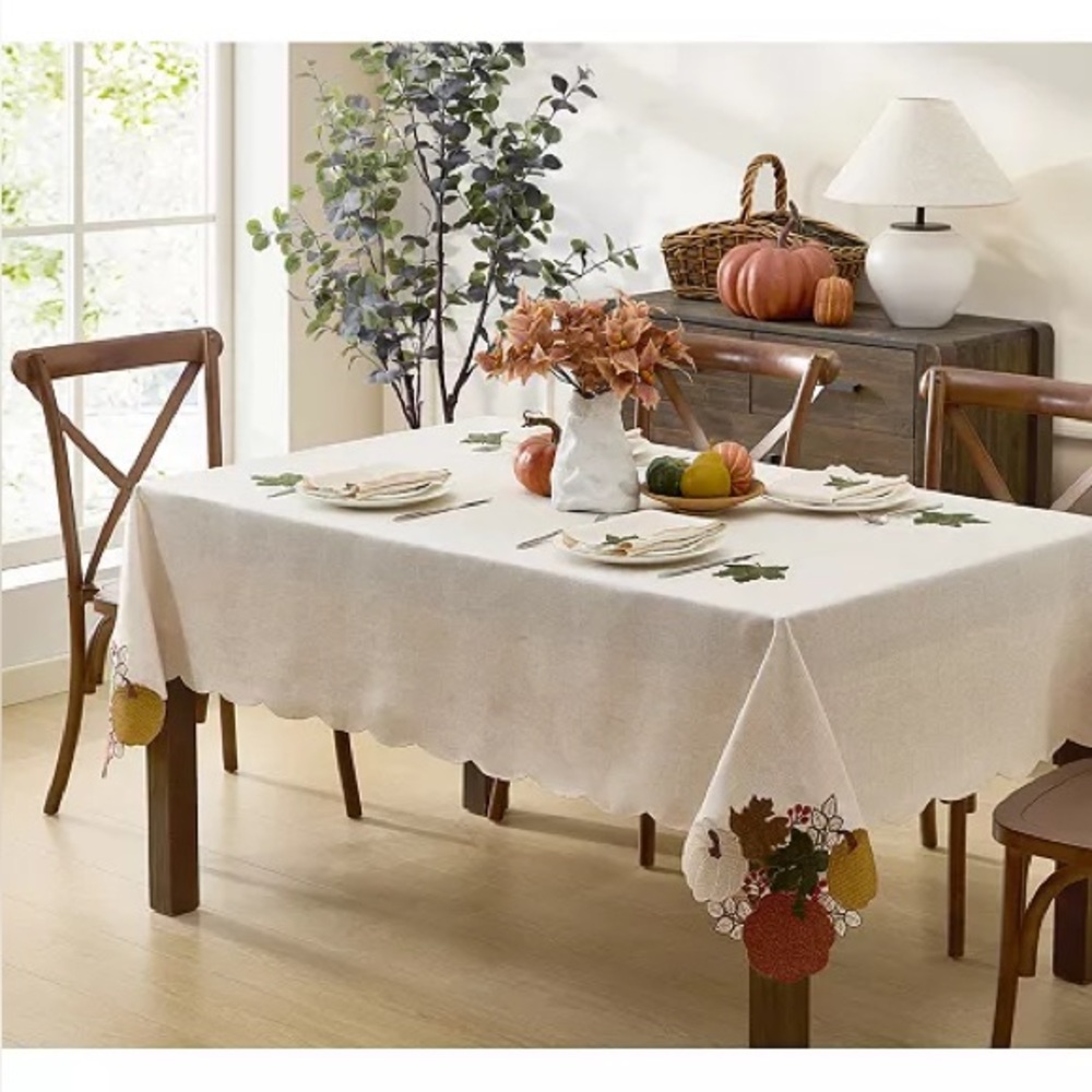 Elegant Cream Tablecloth with Autumn Accents